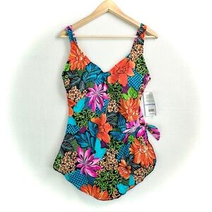 Maxine of Hollywood Floral Print one Piece Swim Dress Women’s Size 18 NWT